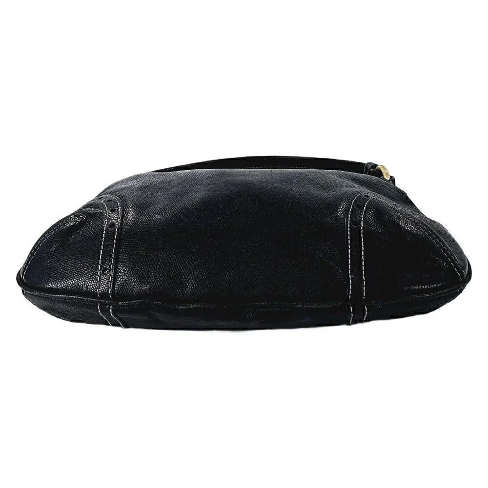 TALBOTS Black Glazed Textured Leather Hobo Shoulder Bag Silver Hardware Tassel
